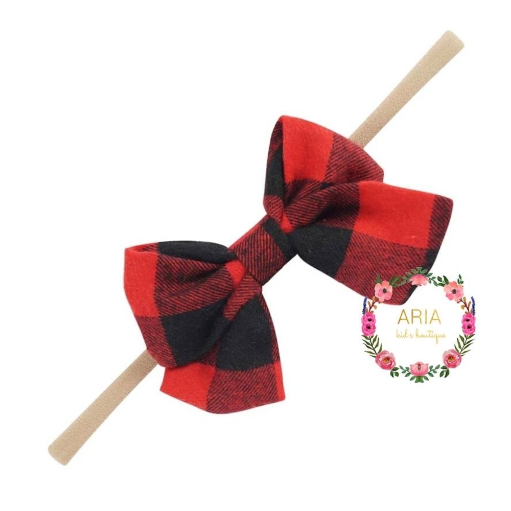 Christmas Buffalo Plaid Hair bow For Baby Girl Gift For Her Red & Black